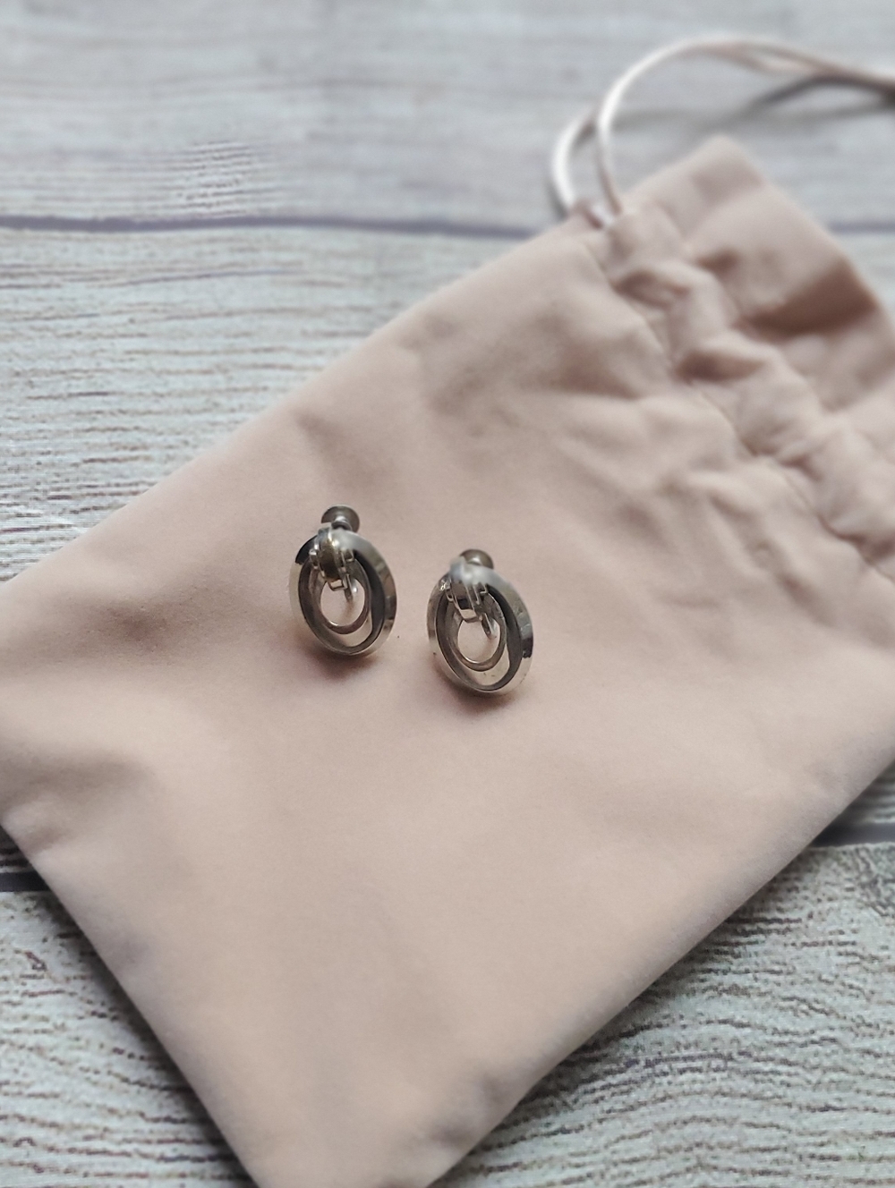 Vintage Silver Double Hoop Twist-back Earrings